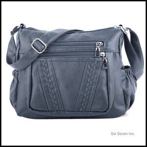Soft PU Leather Crossbody Bag Multi Pocket Shoulder Purse Adjustable Strap
